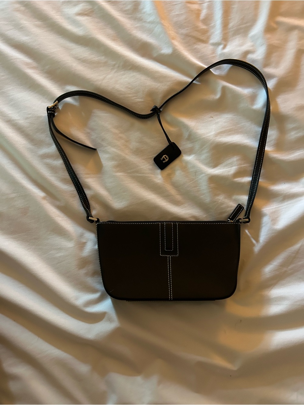 Etienne Aigner Black Crossbody Bag with White Stitching
